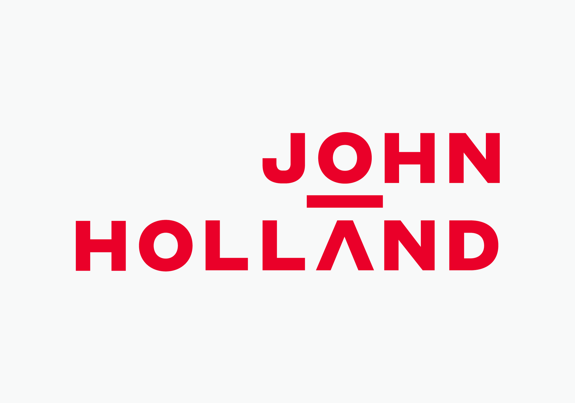 John Holland's home page features a red logo. The logo has the name John above Holland, separated by a horizontal line.